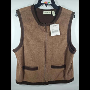 Sears Crossroads Fleece Zip Up Vest Jacket XL Extra Large Brown New Vintage Soft